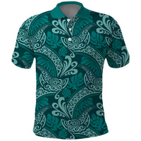 Teal Monstera Polo Shirt Polynesian Tribal Pattern - Polynesian Pride