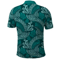 Teal Monstera Polo Shirt Polynesian Tribal Pattern - Polynesian Pride