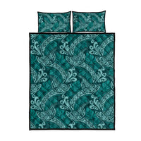 Teal Monstera Quilt Bed Set Polynesian Tribal Pattern - Polynesian Pride