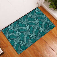 Teal Monstera Rubber Doormat Polynesian Tribal Pattern - Polynesian Pride