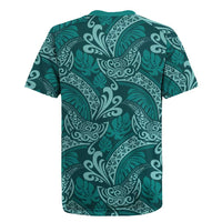 Teal Monstera Rugby Jersey Polynesian Tribal Pattern - Polynesian Pride