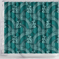 Teal Monstera Shower Curtain Polynesian Tribal Pattern - Polynesian Pride
