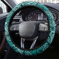 Teal Monstera Steering Wheel Cover Polynesian Tribal Pattern - Polynesian Pride