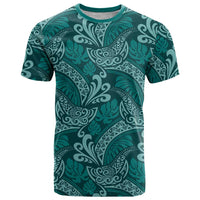 Teal Monstera T Shirt Polynesian Tribal Pattern - Polynesian Pride