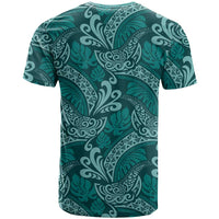Teal Monstera T Shirt Polynesian Tribal Pattern - Polynesian Pride