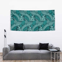 Teal Monstera Tapestry Polynesian Tribal Pattern - Polynesian Pride