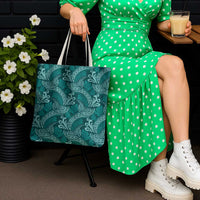 Teal Monstera Tote Bag Polynesian Tribal Pattern - Polynesian Pride