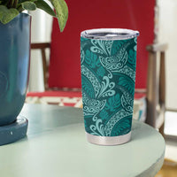 Teal Monstera Tumbler Cup Polynesian Tribal Pattern - Polynesian Pride