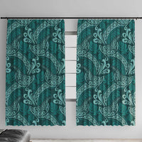 Teal Monstera Window Curtain Polynesian Tribal Pattern - Polynesian Pride