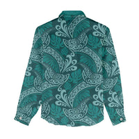 Teal Monstera Women Casual Shirt Polynesian Tribal Pattern - Polynesian Pride