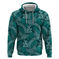 Teal Monstera Zip Hoodie Polynesian Tribal Pattern - Polynesian Pride