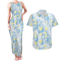Anthurium Plumeria Lei Pastel Couples Matching Tank Maxi Dress and Hawaiian Shirt Blue Hawaiian Splendid Palaka LT01 Blue - Polynesian Pride