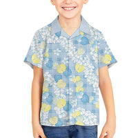 Anthurium Plumeria Lei Pastel Family Matching Short Sleeve Bodycon Dress and Hawaiian Shirt Blue Hawaiian Splendid Palaka LT01 Son's Shirt Blue - Polynesian Pride