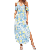 Anthurium Plumeria Lei Pastel Family Matching Summer Maxi Dress and Hawaiian Shirt Blue Hawaiian Splendid Palaka