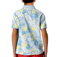 Anthurium Plumeria Lei Pastel Kid Polo Shirt Blue Hawaiian Splendid Palaka
