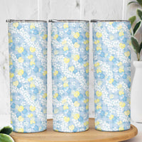 Anthurium Plumeria Lei Pastel Skinny Tumbler Blue Hawaiian Splendid Palaka LT01 - Polynesian Pride
