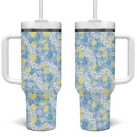 Anthurium Plumeria Lei Pastel Tumbler With Handle Blue Hawaiian Splendid Palaka