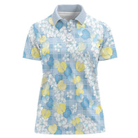 Anthurium Plumeria Lei Pastel Women Polo Shirt Blue Hawaiian Splendid Palaka LT01 Female Blue - Polynesian Pride