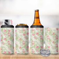 Anthurium Plumeria Lei Pastel 4 in 1 Can Cooler Tumbler Green Hawaiian Splendid Palaka LT01 - Polynesian Pride