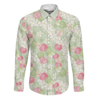 Anthurium Plumeria Lei Pastel Family Matching Mermaid Dress and Hawaiian Shirt Green Hawaiian Splendid Palaka LT01 Dad's Shirt - Long Sleeve Green - Polynesian Pride