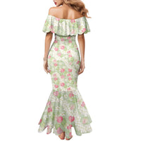 Anthurium Plumeria Lei Pastel Family Matching Mermaid Dress and Hawaiian Shirt Green Hawaiian Splendid Palaka LT01 - Polynesian Pride