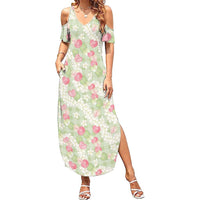 Anthurium Plumeria Lei Pastel Family Matching Summer Maxi Dress and Hawaiian Shirt Green Hawaiian Splendid Palaka