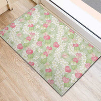 Anthurium Plumeria Lei Pastel Rubber Doormat Green Hawaiian Splendid Palaka