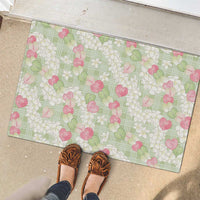 Anthurium Plumeria Lei Pastel Rubber Doormat Green Hawaiian Splendid Palaka