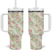 Anthurium Plumeria Lei Pastel Tumbler With Handle Green Hawaiian Splendid Palaka
