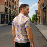 Anthurium Plumeria Lei Pastel Zipper Polo Shirt Orange Hawaiian Splendid Palaka