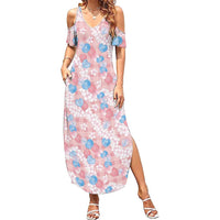 Anthurium Plumeria Lei Pastel Family Matching Summer Maxi Dress and Hawaiian Shirt Pink Hawaiian Splendid Palaka LT01 Mom's Dress Pink - Polynesian Pride