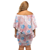 Anthurium Plumeria Lei Pastel Off Shoulder Short Dress Pink Hawaiian Splendid Palaka