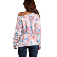 Anthurium Plumeria Lei Pastel Off Shoulder Sweater Pink Hawaiian Splendid Palaka