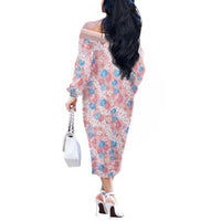 Anthurium Plumeria Lei Pastel Off The Shoulder Long Sleeve Dress Pink Hawaiian Splendid Palaka LT01 - Polynesian Pride
