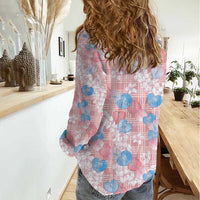 Anthurium Plumeria Lei Pastel Women Casual Shirt Pink Hawaiian Splendid Palaka LT01 - Polynesian Pride