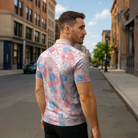 Anthurium Plumeria Lei Pastel Zipper Polo Shirt Pink Hawaiian Splendid Palaka
