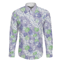 Anthurium Plumeria Lei Pastel Family Matching Long Sleeve Bodycon Dress and Hawaiian Shirt Purple Hawaiian Splendid Palaka LT01 Dad's Shirt - Long Sleeve Purple - Polynesian Pride
