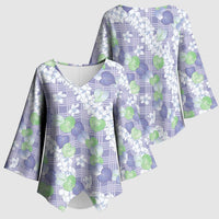 Anthurium Plumeria Lei Pastel Kimono Sleeve Blouse Purple Hawaiian Splendid Palaka