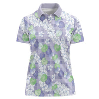 Anthurium Plumeria Lei Pastel Women Polo Shirt Purple Hawaiian Splendid Palaka LT01 Female Purple - Polynesian Pride