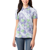 Anthurium Plumeria Lei Pastel Women Polo Shirt Purple Hawaiian Splendid Palaka LT01 - Polynesian Pride