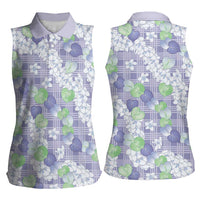 Anthurium Plumeria Lei Pastel Women Sleeveless Polo Shirt Purple Hawaiian Splendid Palaka LT01 - Polynesian Pride