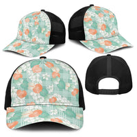 Anthurium Plumeria Lei Pastel Baseball Net Cap Teal Hawaiian Splendid Palaka