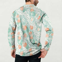 Anthurium Plumeria Lei Pastel Button Sweatshirt Teal Hawaiian Splendid Palaka LT01 - Polynesian Pride