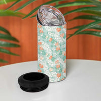 Anthurium Plumeria Lei Pastel 4 in 1 Can Cooler Tumbler Teal Hawaiian Splendid Palaka LT01 - Polynesian Pride