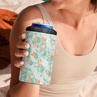 Anthurium Plumeria Lei Pastel 4 in 1 Can Cooler Tumbler Teal Hawaiian Splendid Palaka LT01 - Polynesian Pride
