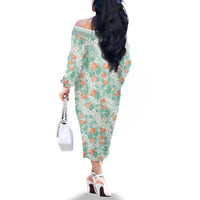 Anthurium Plumeria Lei Pastel Family Matching Off The Shoulder Long Sleeve Dress and Hawaiian Shirt Teal Hawaiian Splendid Palaka LT01 - Polynesian Pride