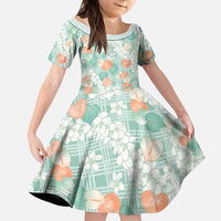 Anthurium Plumeria Lei Pastel Family Matching Off Shoulder Maxi Dress and Hawaiian Shirt Teal Hawaiian Splendid Palaka