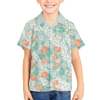 Anthurium Plumeria Lei Pastel Family Matching Tank Maxi Dress and Hawaiian Shirt Teal Hawaiian Splendid Palaka LT01 Son's Shirt Teal - Polynesian Pride