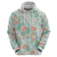 Anthurium Plumeria Lei Pastel Hoodie Teal Hawaiian Splendid Palaka