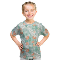 Anthurium Plumeria Lei Pastel Kid T Shirt Teal Hawaiian Splendid Palaka